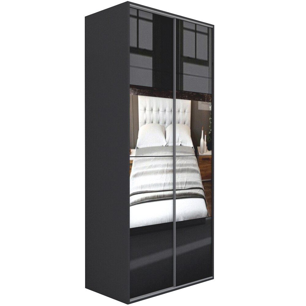 Dressing Genarom LEX B, Gri / Negru Lucios / Oglinda M, 120 x 240 x 66 cm