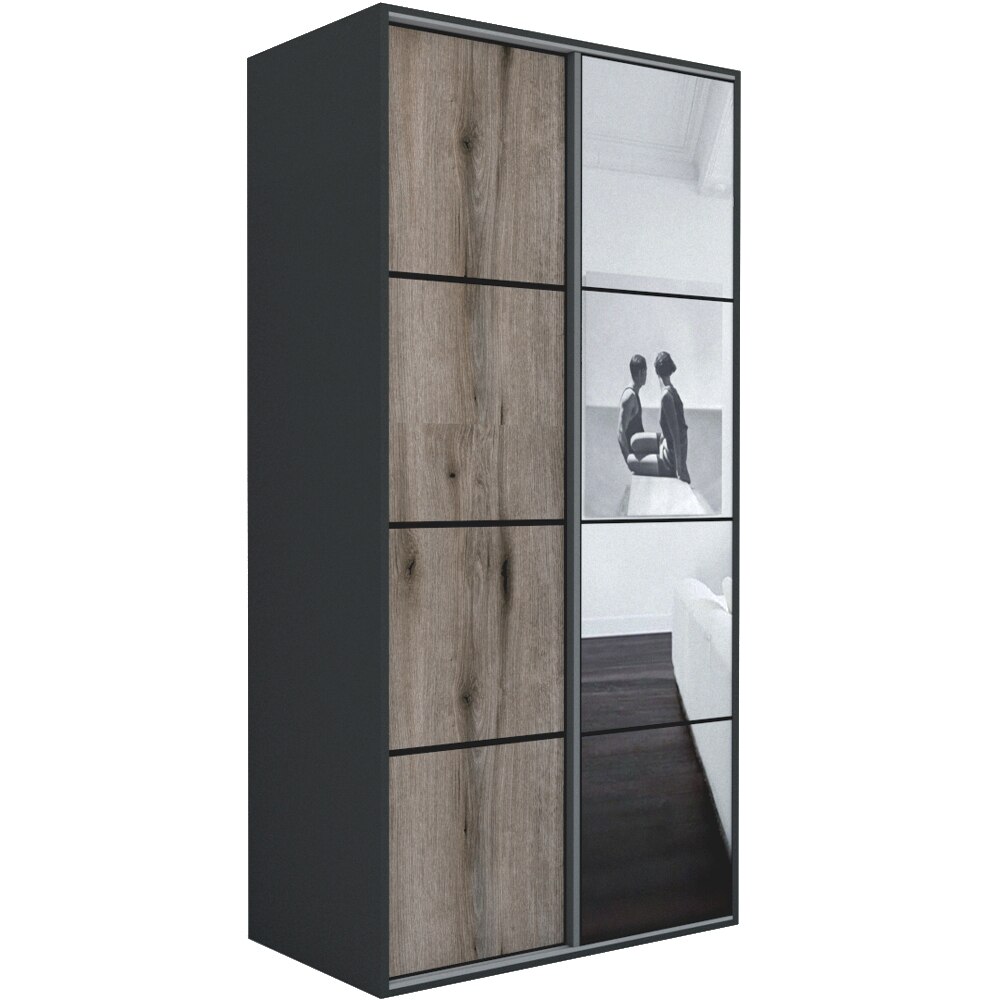 Dressing Genarom LEX C, Gri / Stejar Monastery / Oglinda L, 120 x 240 x 66 cm