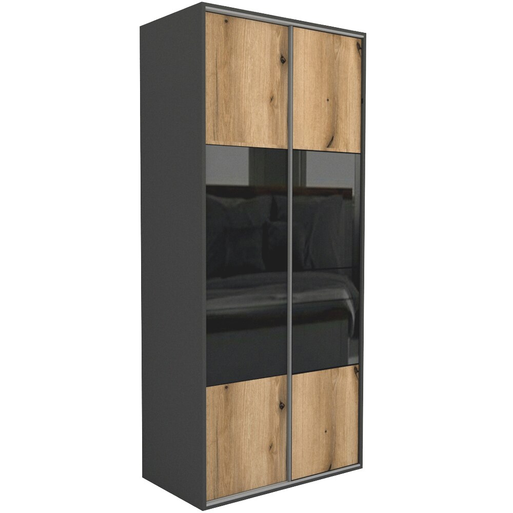 Dressing Genarom LEX C, Gri / Stejar Wotan / Negru Lucios M, 120 x 240 x 66 cm