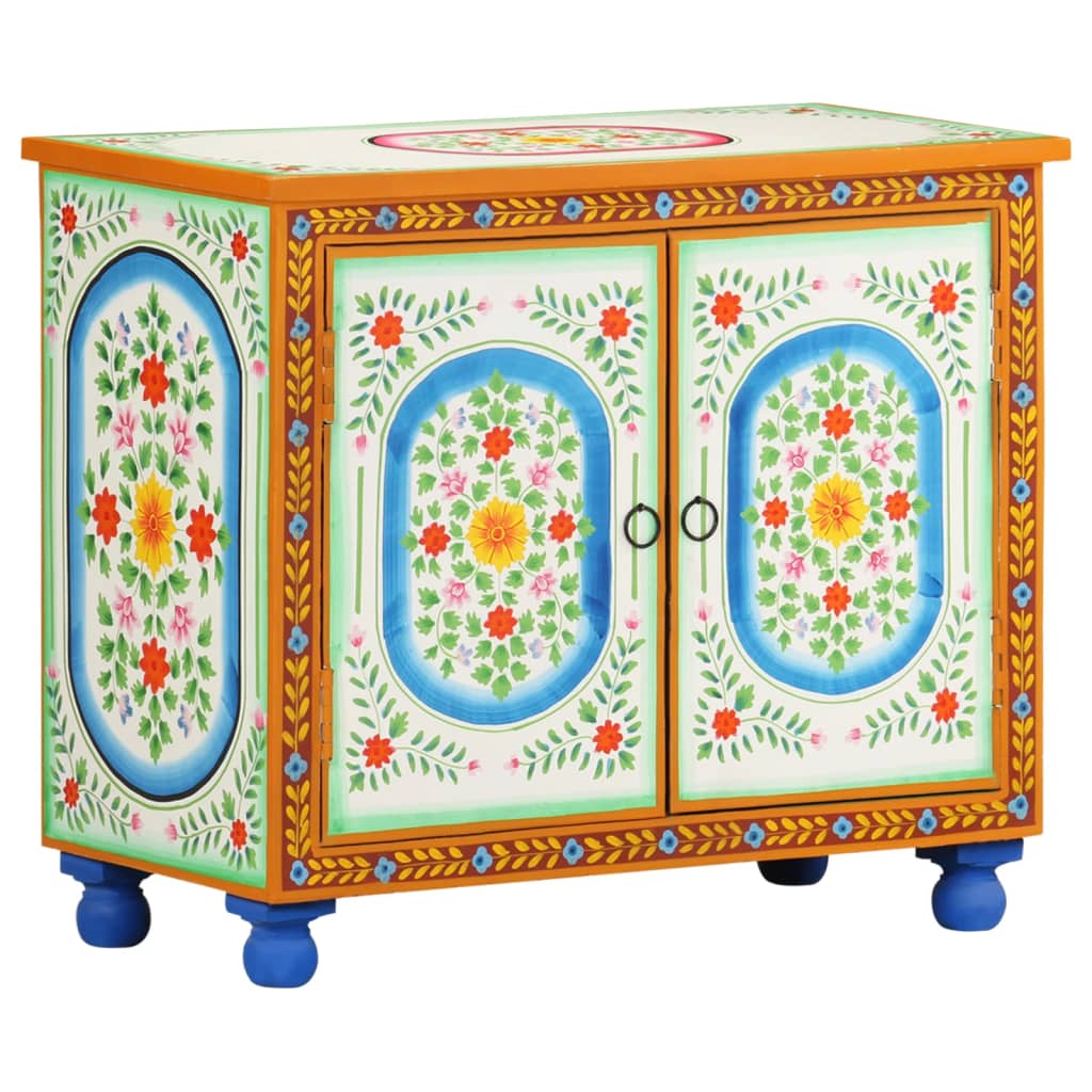 Comoda vopsita manual, motive traditionale, vidaXL, Lemn masiv de mango, 70 x 35 x 60 cm, Multicolor