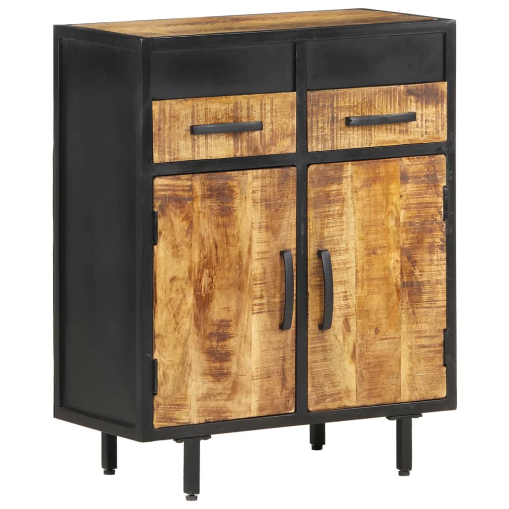 Comoda, vidaXL, Lemn masiv de mango nefinisat-Otel, 60 x 30 x 75 cm, Maro si negru