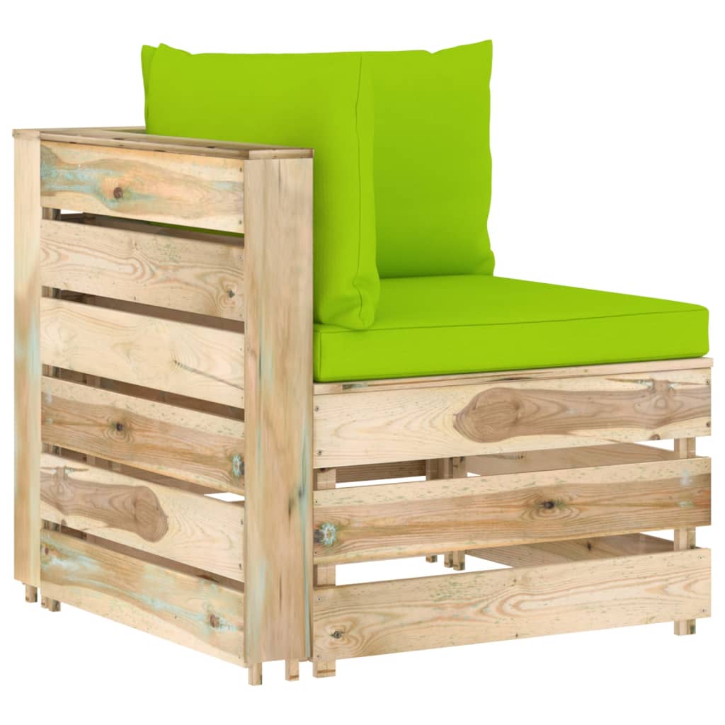 Canapea de colt modulara din lemn verde tratat cu perna vidaXL, Lemn, 69 x 70 x 66 cm, Verde/Verde deschis