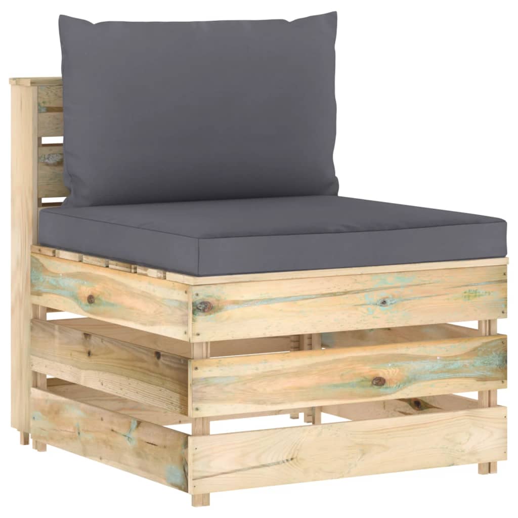 Canapea de mijloc modulara din lemn verde tratat cu perna vidaXL, Lemn, 60 x 70 x 66 cm, Verde/Gri