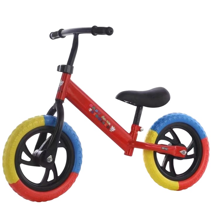 Bicicleta de echilibru fara pedale, pentru copii intre 2 si 5 ani, Rosie cu roti in 3 culori