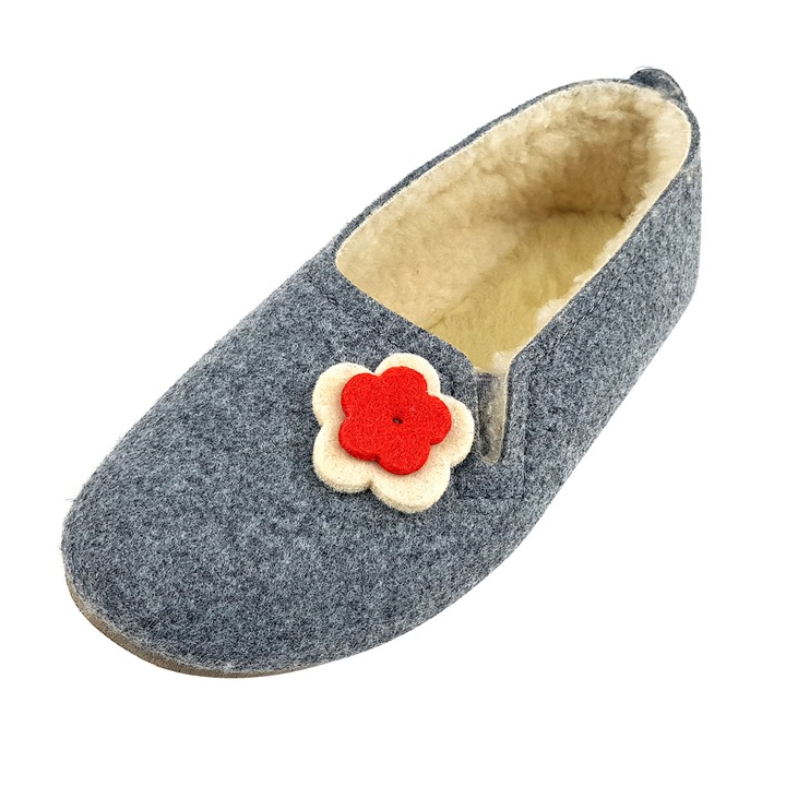 Saboti de Casa Model 'Traditii Simple' Imblaniti cu Lana Culoare Gri Marime 36