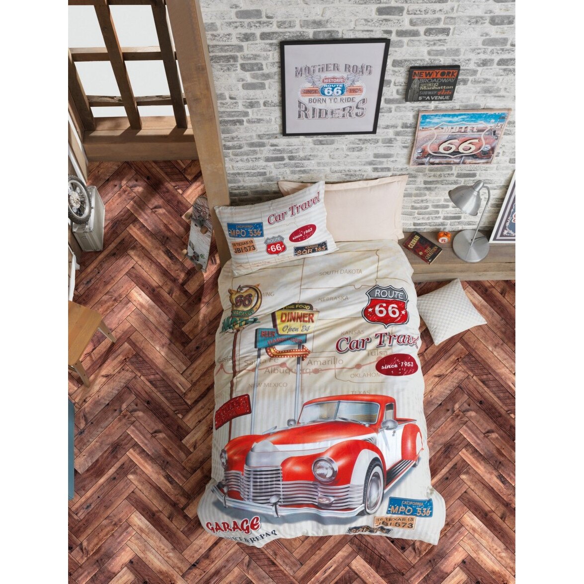 Set Lenjerie pat 1 persoana bumbac 100 ranforce, 3 piese, 160x 240 cm, Cotton Box, Route Beige