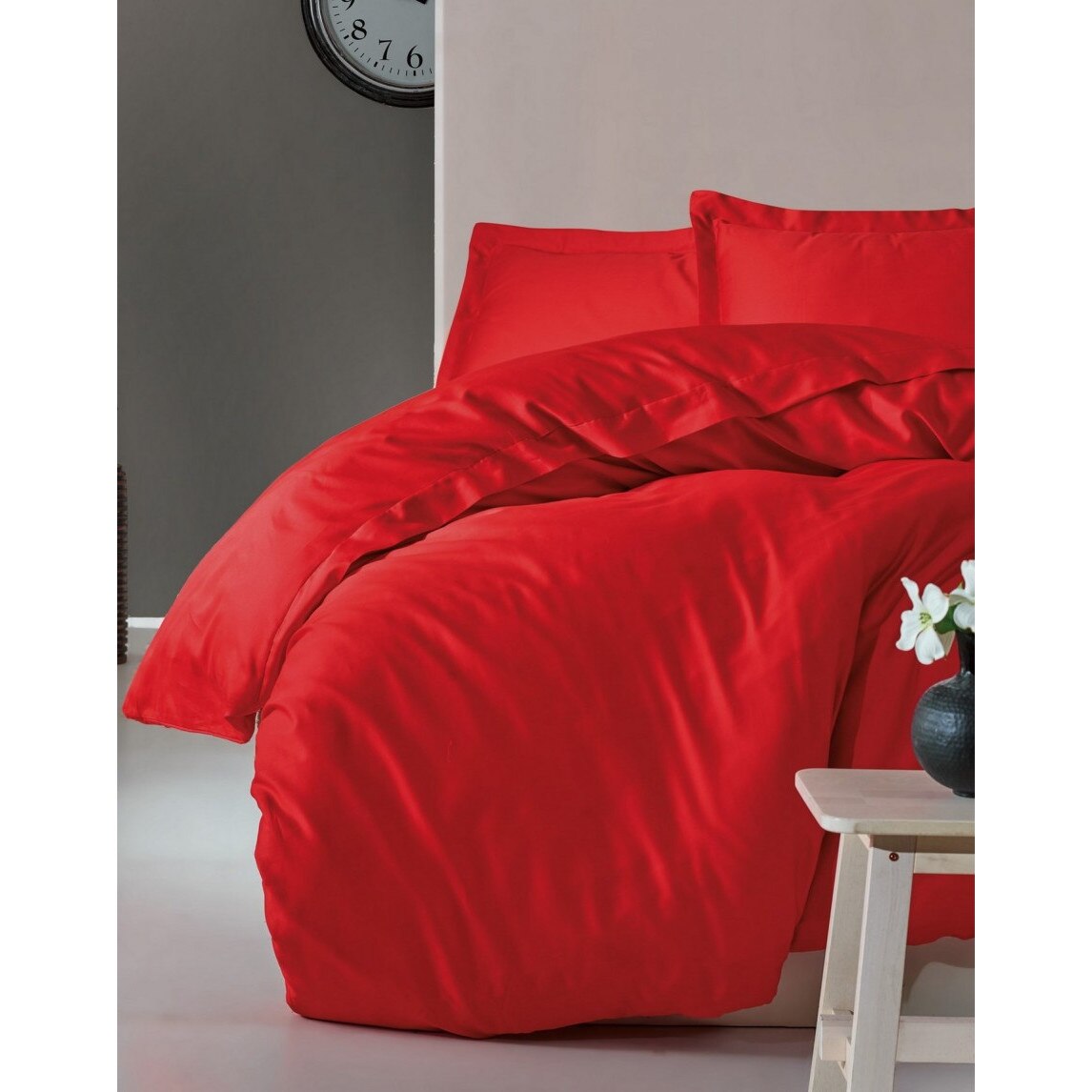 Lenjerie de pat dublu, premium satin de lux, 240 x 260 cm, 4 piese, Cotton Box, Elegant Red