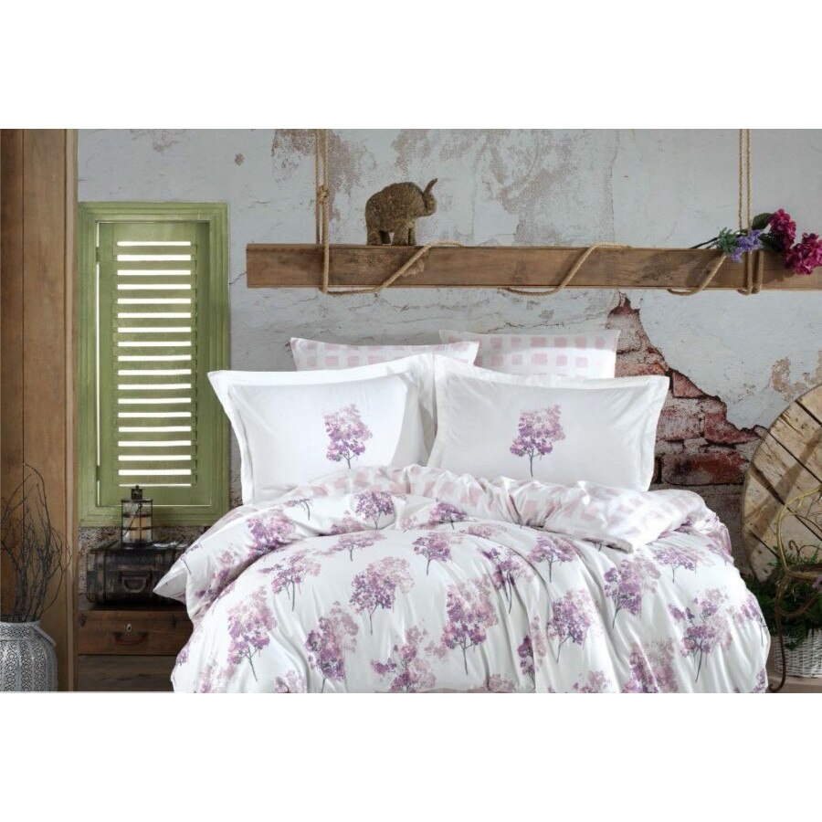 Lenjerie pat bumbac 100% poplin, 240 x 260 cm, 4 piese, Hobby Home, Trella - Dusty Rose