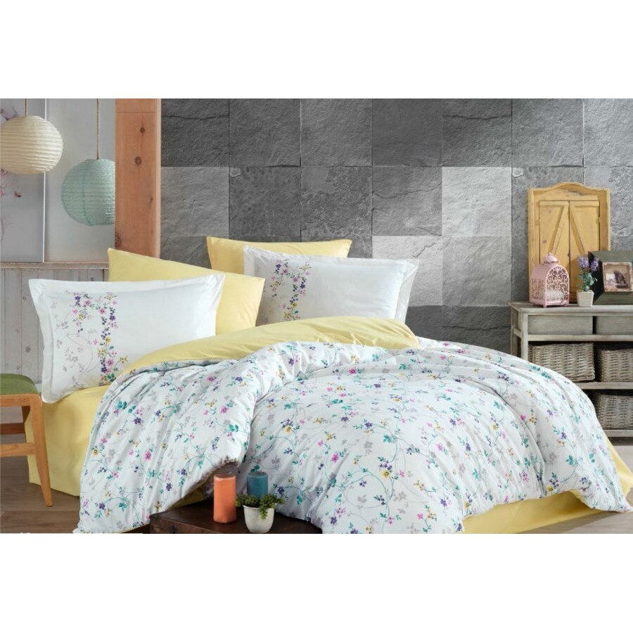 Lenjerie pat bumbac 100% poplin, 240 x 260 cm, 4 piese, Hobby Home, Orient - Yellow