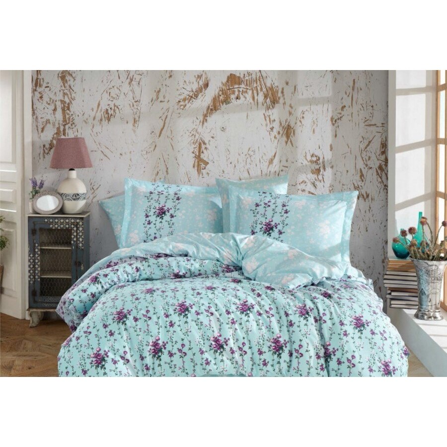 Lenjerie pat bumbac 100% poplin, 240 x 260 cm, 4 piese, Hobby Home, Cloudia - Turquoise