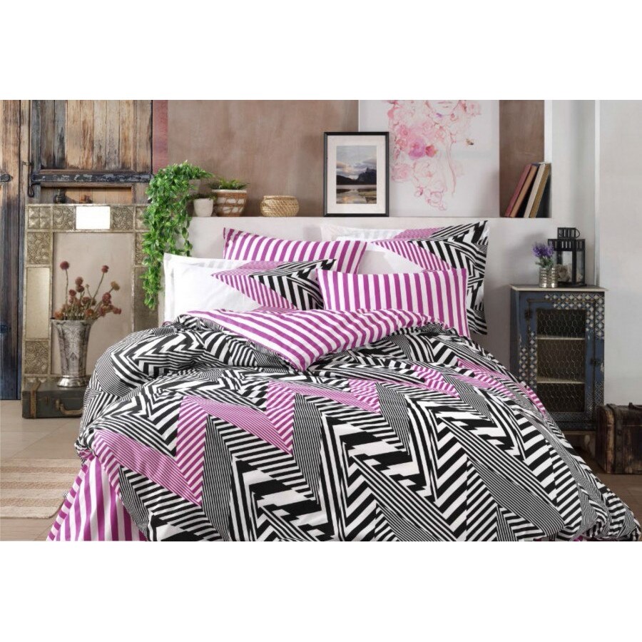 Lenjerie pat bumbac 100% poplin, 240 x 260 cm, 4 piese, Hobby Home, Daniela - Black