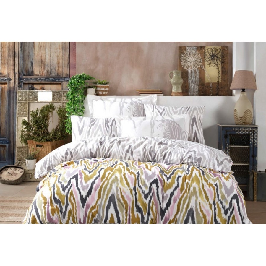 Lenjerie pat bumbac 100% poplin, 240 x 260 cm, 4 piese, Hobby Home, Barbara - Mustard