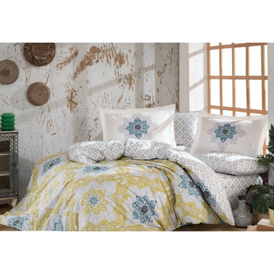 Lenjerie pat bumbac 100% poplin, 240 x 260 cm, 4 piese, Hobby Home, Amanda - Yellow