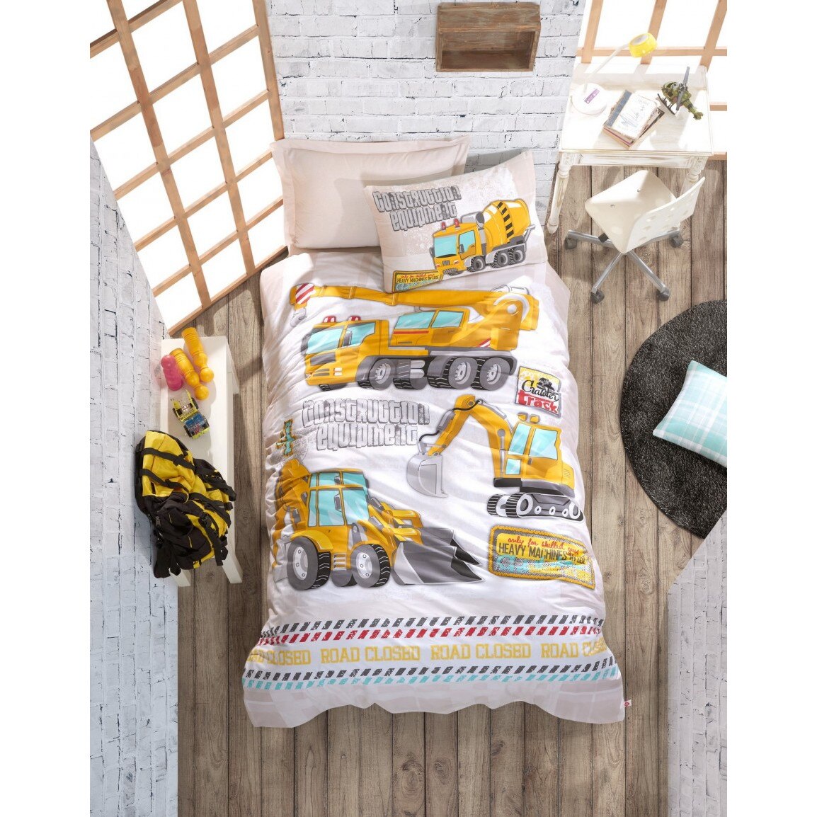 Set Lenjerie pat 1 persoana bumbac 100 ranforce, 3 piese, 160x 240 cm, Cotton Box, Track