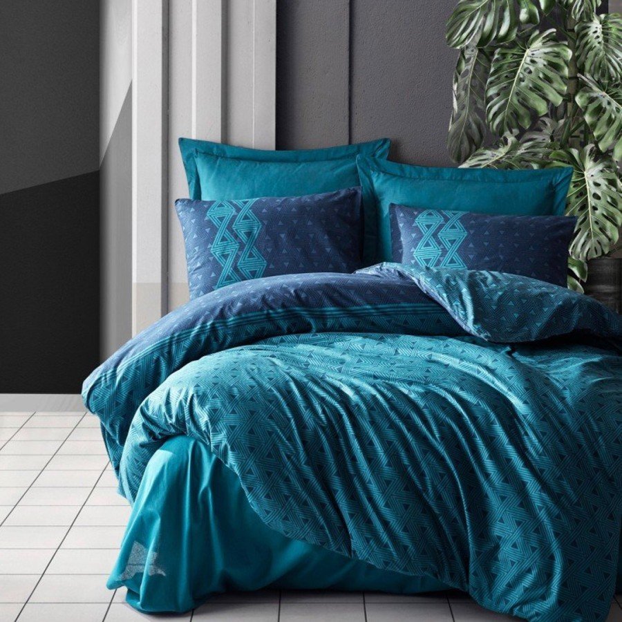 Set Lenjerie pat 1 persoana bumbac 100% ranforce, 3 piese, 160x240 cm, Cotton Box, Amari Petrol