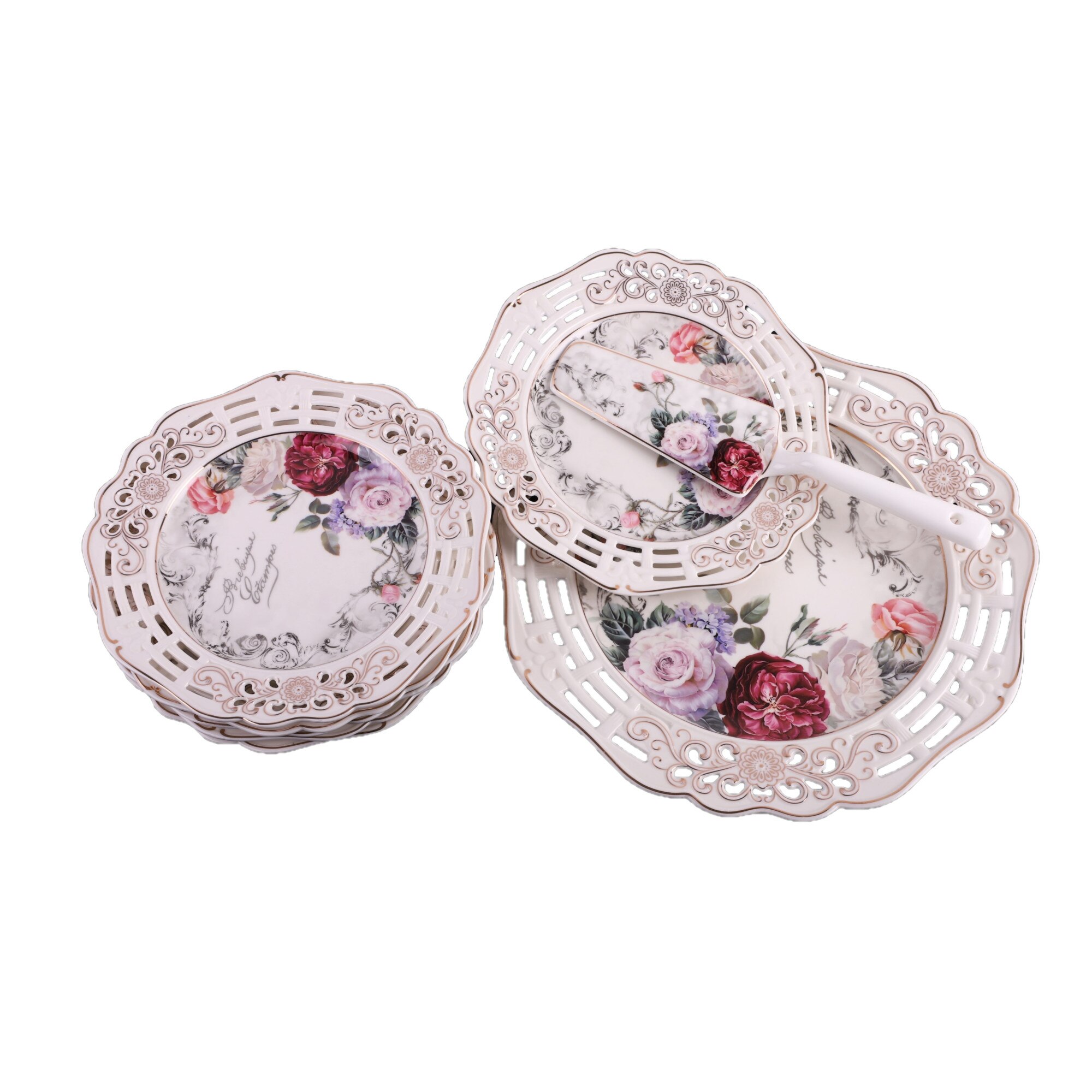Set tort 8 piese, margine dantelata, imprimeu floral