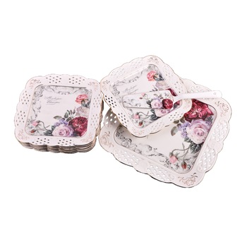 Set tort elegant, 8 piese, forma patrata, margine dantelata Set tort elegant, 8 piese, forma patrata, margine dantelata