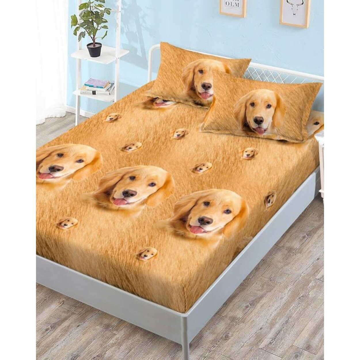 Husa de Pat cu Elastic cu 2 Fete de Perna pentru Pat Dublu, Finet, Labdrador Dog, HBFJ-108