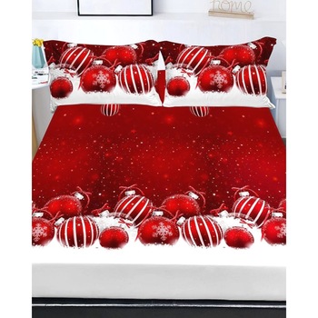 Husa de Pat cu Elastic cu 2 Fete de Perna pentru Pat Dublu, Red Globes, HBFJC-18 Husa de Pat cu Elastic cu 2 Fete de Perna pentru Pat Dublu, Red Globes, HBFJC-18