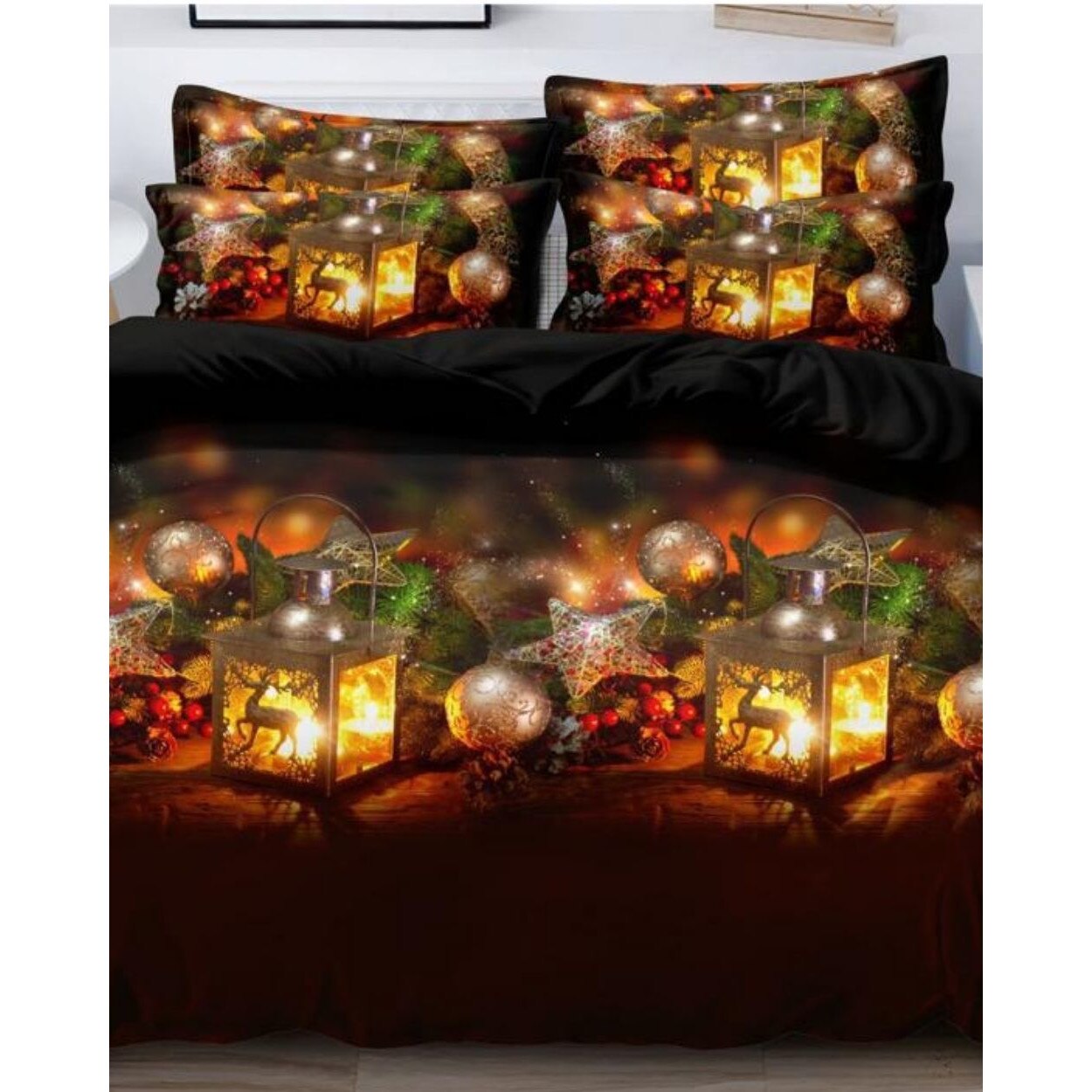 Set Lenjerie Finet Mos Craciun, 6 Piese, Pat 2 Persoane, Christmas Light, FNQ-39