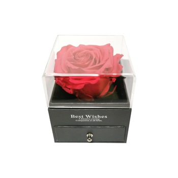 Aranjament cutie de bijuterii cu Trandafir Criogenat Roz inchis, D art Flowers, in cutie gri inchis, 9x9x11 cm Aranjament cutie de bijuterii cu Trandafir Criogenat Roz inchis, D art Flowers, in cutie gri inchis, 9x9x11 cm