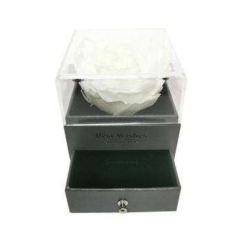 Aranjament cutie de bijuterii cu Trandafir Criogenat Alb, D art Flowers, in cutie gri inchis, 9x9x11 cm Aranjament cutie de bijuterii cu Trandafir Criogenat Alb, D art Flowers, in cutie gri inchis, 9x9x11 cm