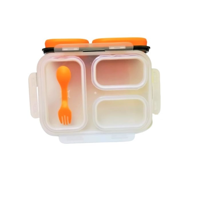 Caserola pliabila silicon Clip&Close extra-sigilare cu lingura furculita, lungime 24 cm, Orange