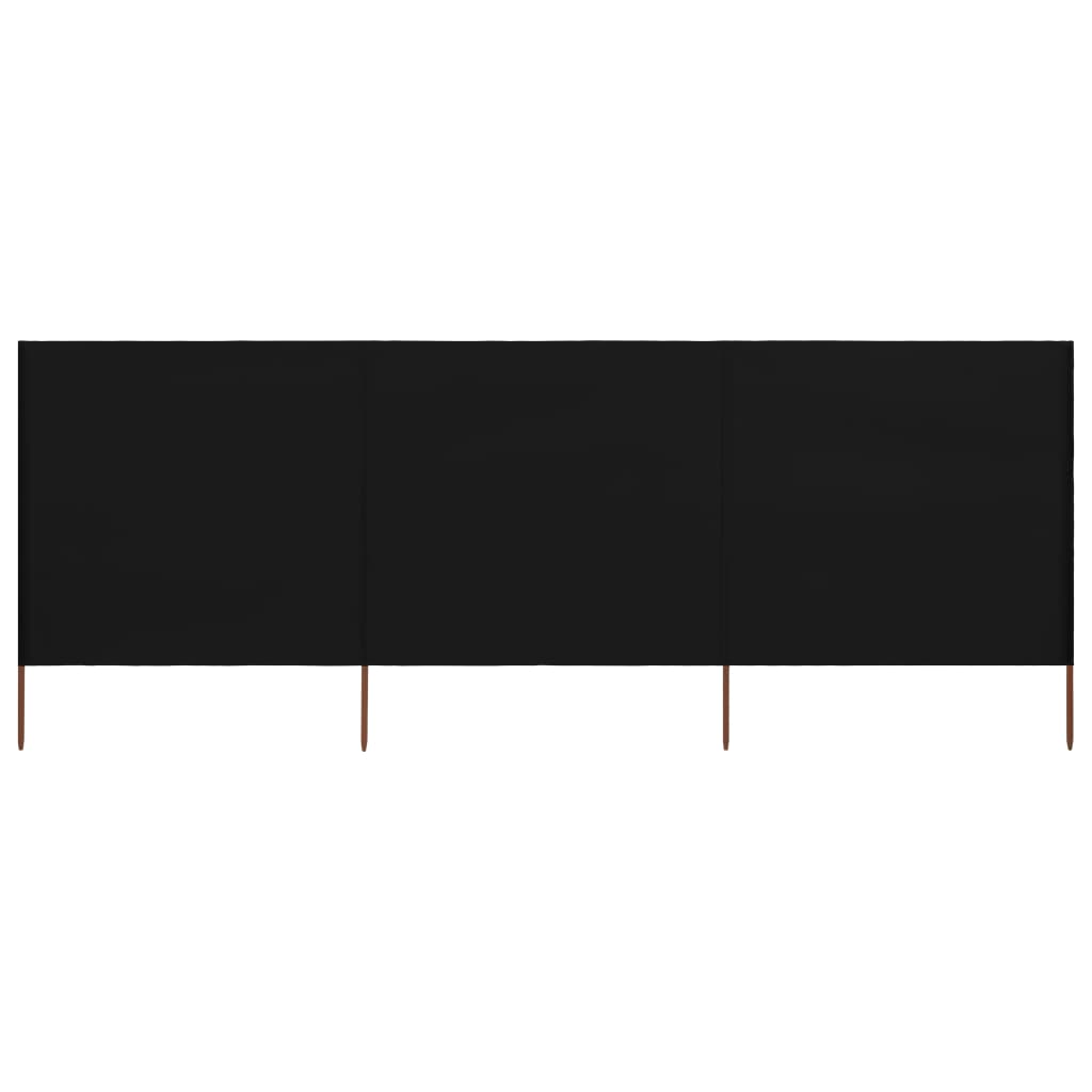 Paravan anti-vant cu 3 panouri, negru, 400 x 160 cm, textil