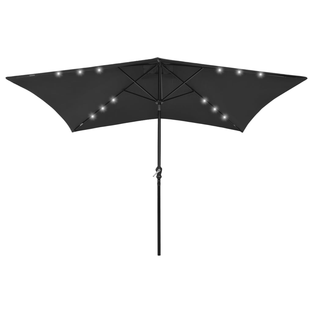Umbrela de soare cu stalp din otel si LED-uri vidaXL, Poliester, 200 x 300 x 247 cm, Negru