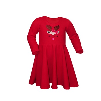 Rochie fete rosie cu broderie ren craciun Rochie fete rosie cu broderie ren craciun