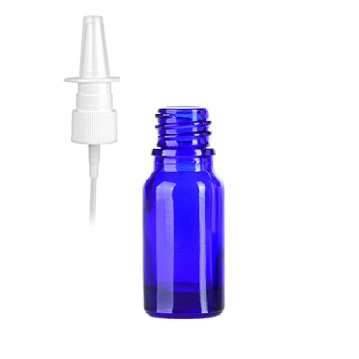 Vastag üvegtartály illóolajokhoz orrspray mechanizmussal 30 ml, kék