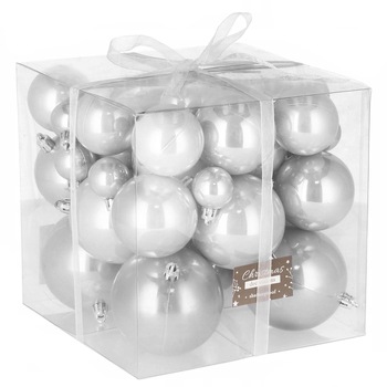 Set globuri de Craciun Sersimo, 37 bucati, 3-8cm, argintiu Set globuri de Craciun Sersimo, 37 bucati, 3-8cm, argintiu