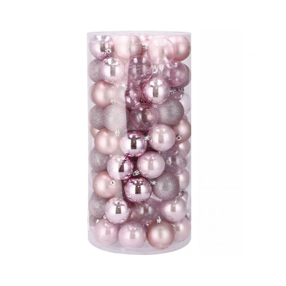 Set globuri de Craciun Sersimo, 100 bucati, 6cm, roz