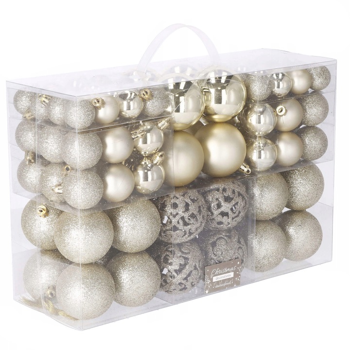 Set globuri de Craciun, 100 bucati, 3-6cm, auriu+