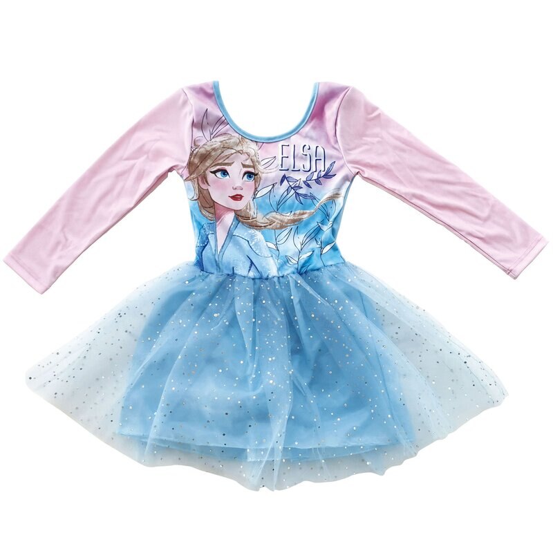 Rochie maneca lunga din poliester, cu imprimeu, Elsa, albastra