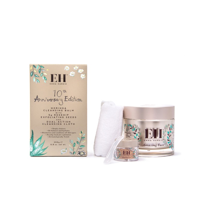 Почистващ балсам с ексфолиращи семена от шипка Emma Hardie Moringa Cleansing Balm with Cleansing Cloth and 5grams Rosehip Exfoliating Seeds, 200мл