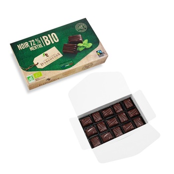 Bomboane de ciocolata neagra BIO cu crema de menta, Chevaliers d'Argouges, 145gr Bomboane de ciocolata neagra BIO cu crema de menta, Chevaliers d'Argouges, 145gr
