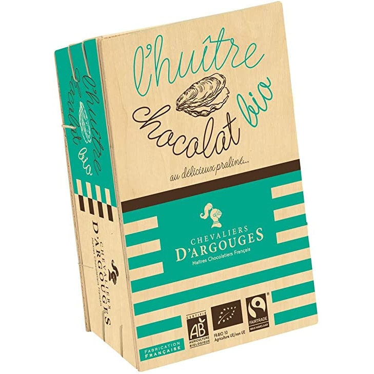 Bomboane de Ciocolata BIO Pralinate in forma de stridii si in cutie bourriche , 140gr, Chevaliers d'Argouges