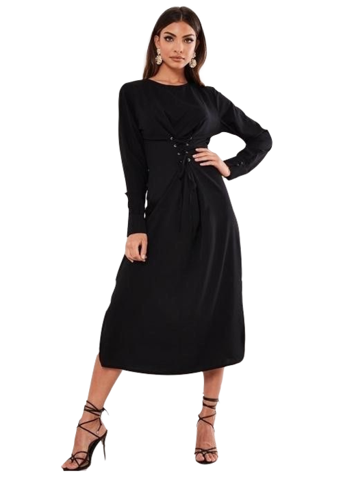 Дамска рокля с връзки-корсет Missguided, Черна, Размер SM