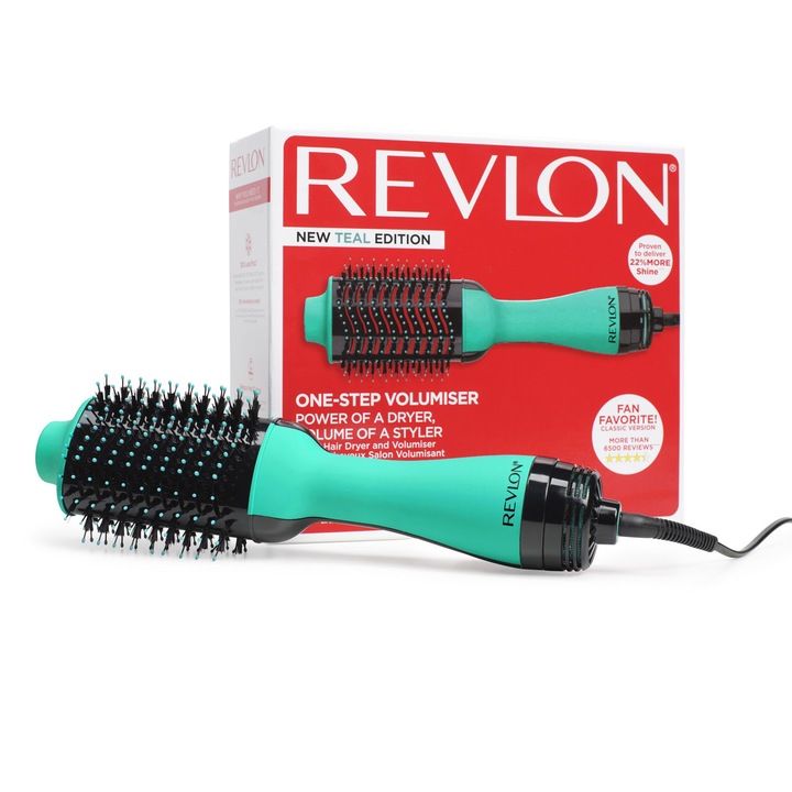 Фиксирана електрическа четка REVLON One-Step Hair Dryer and Volumizer, RVDR5222TE TEAL, средна и дълга коса, Тюркоаз