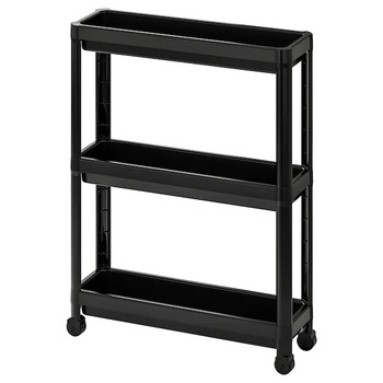 Raft de depozitare cu roti ,pentru bucatarie, baie sau birou culoare Negru, 3 polite 71 cm x 54 cm x18 cm Raft de depozitare cu roti ,pentru bucatarie, baie sau birou culoare Negru, 3 polite 71 cm x 54 cm x18 cm