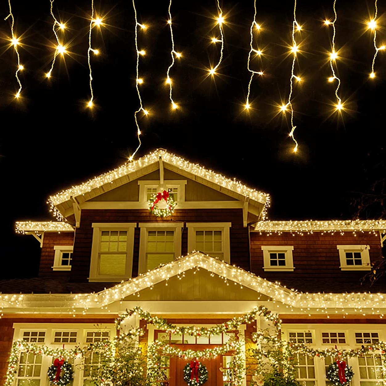 Instalatie de Craciun, Nevermore®, Tip Turturi, Franjuri, Interconectabila, 5 m, 120 LED-uri, Alb cald