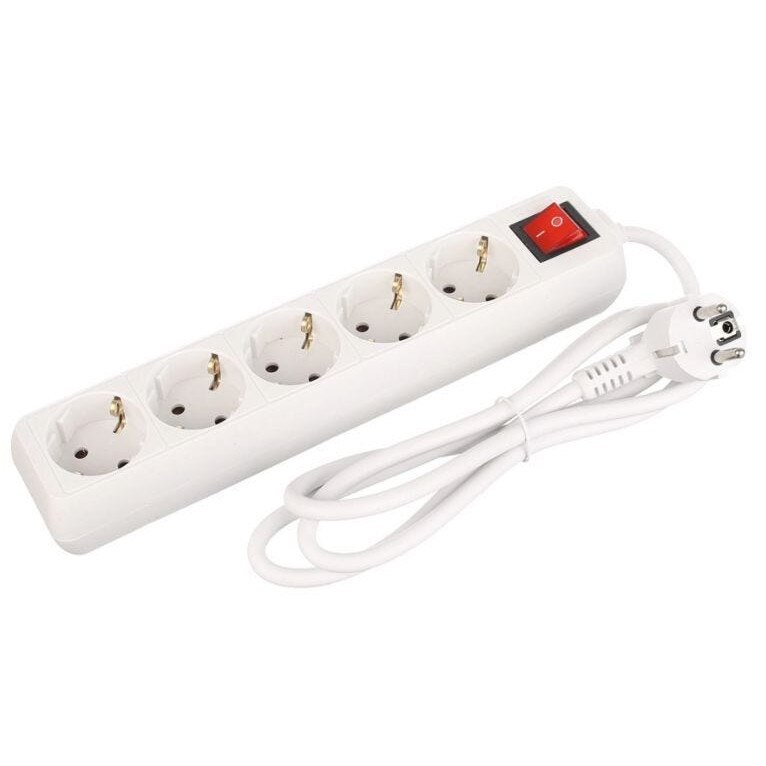 Prelungitor 5 prize, 1.5 m, cablu 3x1.5mmp, cu intrerupator, alb, Strohm