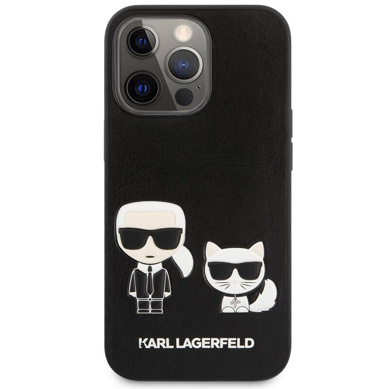 Husa de Protectie Karl Lagerfeld pentru Apple iPhone 13, Top Quality Standards, Choupette Cat Design, Piele, Optim Tech, Negru