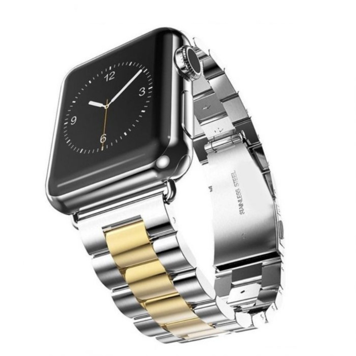 Curea Metalica pentru Apple Watch, MTP, 3Lynk Metal Loop, Compatibila cu Apple Watch 1/2/3/4/5/6, Gold | Silver, 40 mm