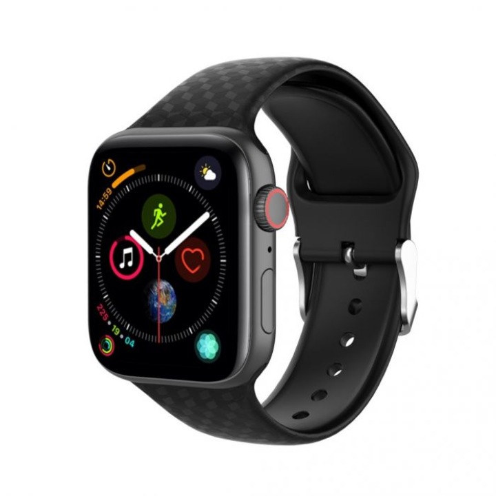 Curea pentru Apple Watch, 3D Silicone Loop, Compatibila cu Apple Watch 7, Negru, 45 mm