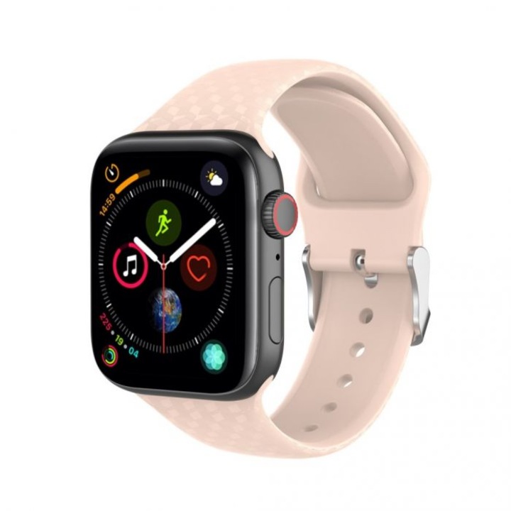 Curea silicon pentru Apple Watch, MTP, 3D Silicone Loop, Compatibila cu Apple Watch 1/2/3/4/5/6/7/SE, Rose Pink, 44 mm