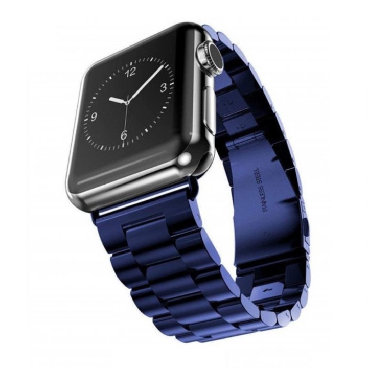 Curea Metalica pentru Apple Watch, MTP, 3Lynk Metal Loop, Compatibila cu Apple Watch 1/2/3/4/5/6, Midnight Blue, 44 mm