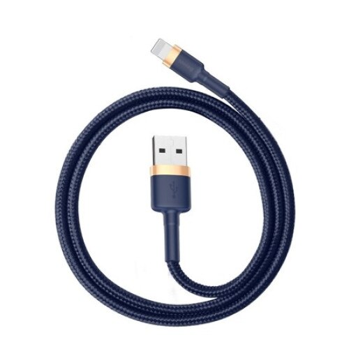 Cablu de date, Baseus Cafule Series, CALKLF-BV3, USB la Lightning, Quick Charge, 2.4A, Lungime 1m, Rata transfer 480 Mb/s, Albastru/Auriu, Tip snur acoperit cu nailon