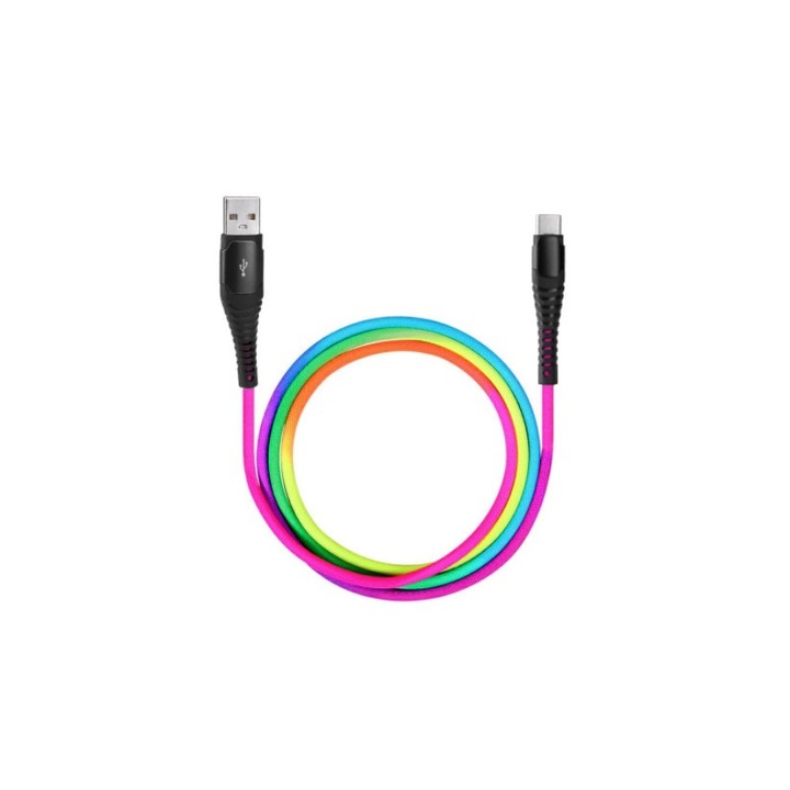 Soho USB 3.1 Type-C töltőkábel, 1m hosszú, megerősített, szivárvány